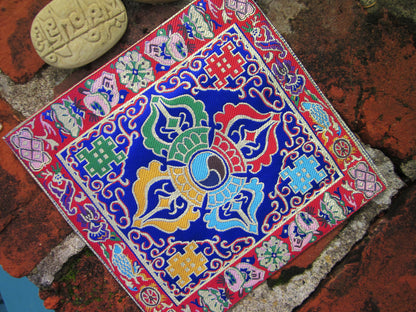 8.6" ROYAL BLUE DORJE SQUARE SILK BROCADE ALTAR CLOTH TIBETAN BUDDHIST NEPAL