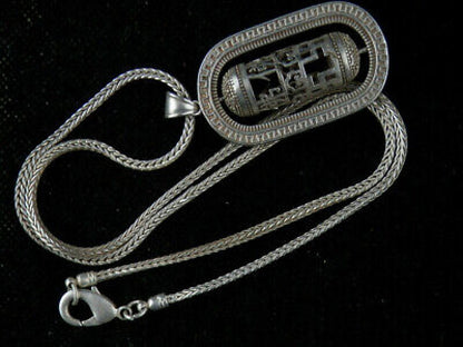 Tibetan Silver Necklace W/Amulet *4Swastikas* 佛 Hollowing Pendant