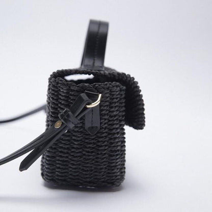 Handmade Shoulder Bag Summer Straw Beach Purse Bohemian Fashion Square Flap Lock