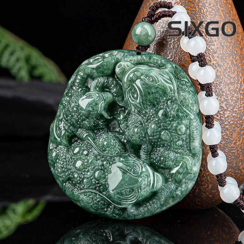 Grade A 100% Natural Green Jade Jadeite Double Dragon Spittor Pendant