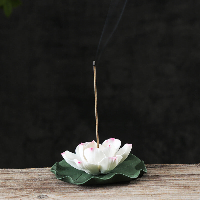3.9" Creative Tea Pet Lotus Flower Design Carved Incense Burner House Decoration