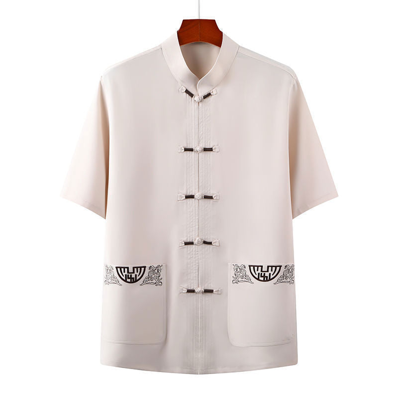 Chinese Traditional Summer Shirt Cotton Linen Shirts Men's Short Sleeve Tops
