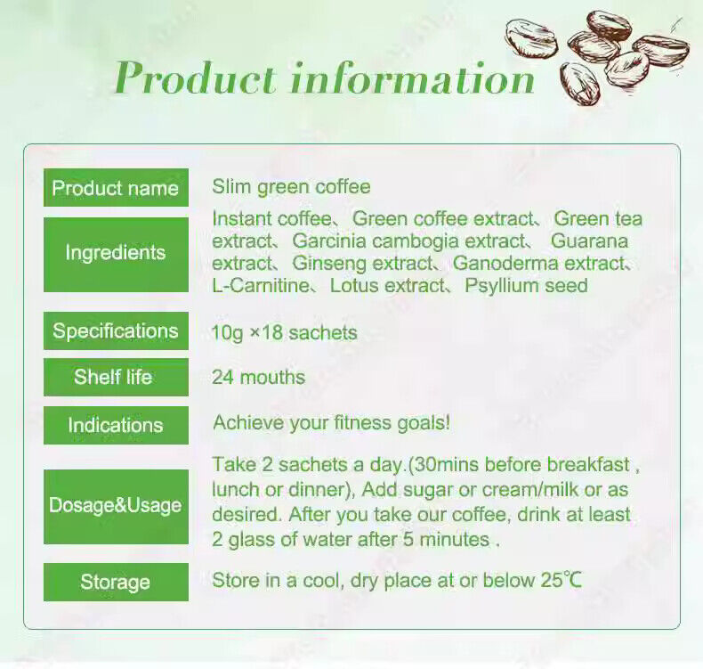 Slim Green Coffee with Ganoderma for Weight Control Slimming 18 Packs/Box