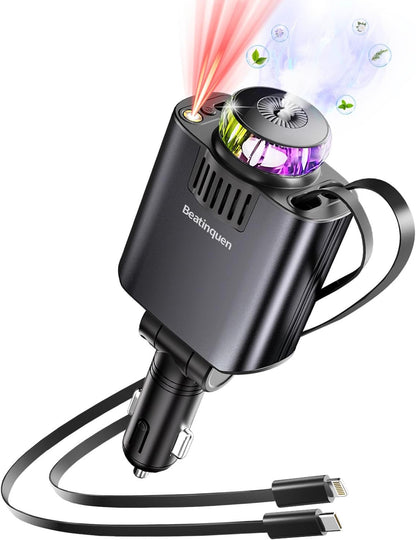 Retractable Car Charger with Air Freshener Diffuser & Star Lights,Multi Port Cig