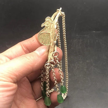 Vintage Peacock Filigree Pendant Necklace Silver-Plated 33cm Long Sweater Chain