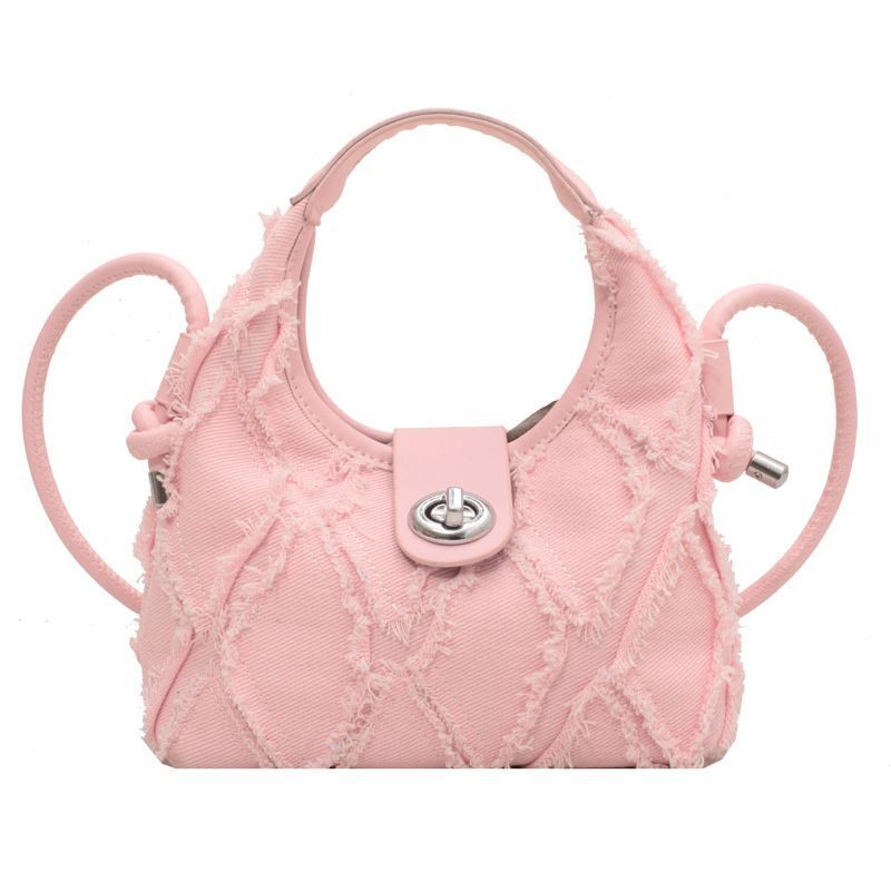 Retro Denim Shoulder Bag Half Moon Small Purse Messenger Tassel Clutch Handbags