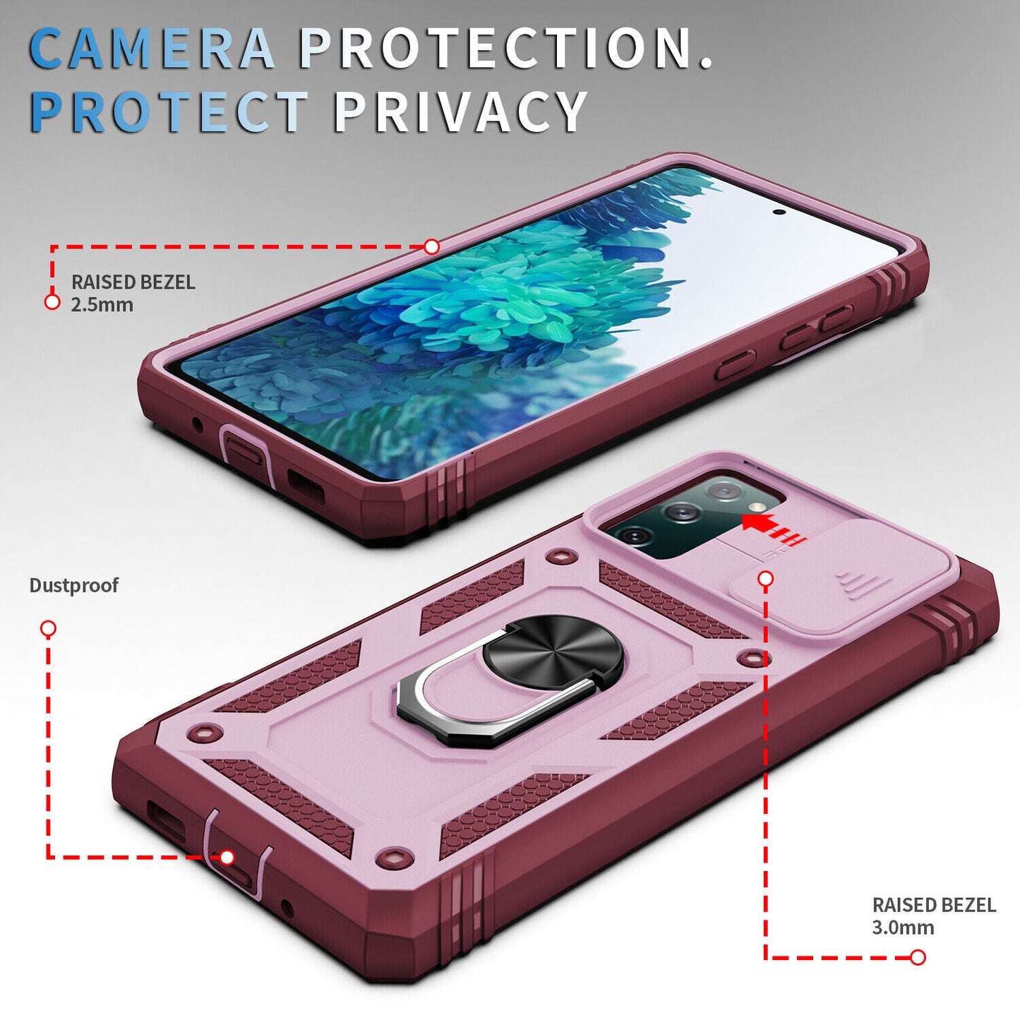 For Samsung Galaxy S20 FE / 5G Ring Stand Case w/ Camera Slide Cover Accessories