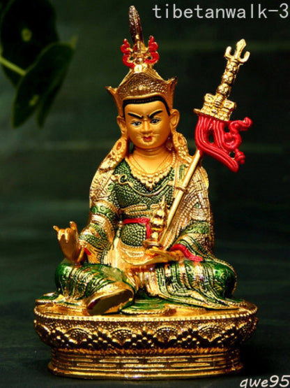 Handpainted Buddhism Padmasambhava Meditation Buddha Wealth Luck Divinity Statue