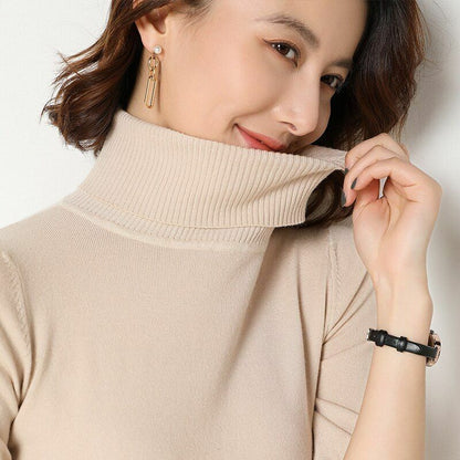 Women's Sweater Short Sleeve Cashmere Loose Turtleneck Bottoming Shirt Pullover