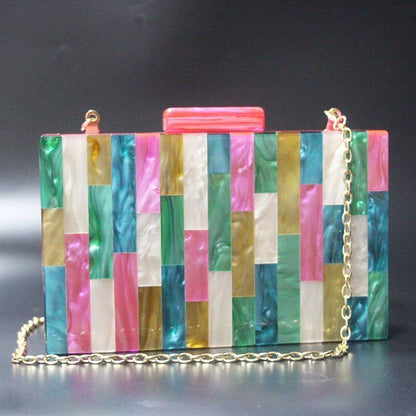 Rose Red Handmade Acrylic Clutch Glitter Bag Resin Chain Handbags 18*11*4.5 CM