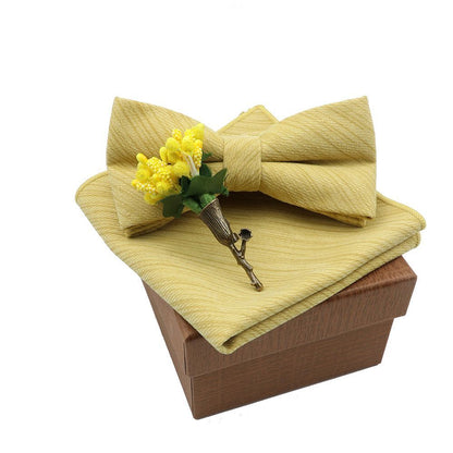 Men Bow Ties 3Pcs Cotton Handkerchief Flower Brooch Women Party Wedding Necktie
