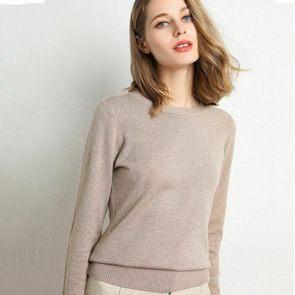 Women Sweater Clothes Solid Round Neck Jumper Long-sleeved Knitted Pullovers