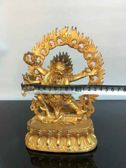 8.6" Antique Old Tibetan Buddhism Bronze Gilt Six Arms Vajra Buddha Statue
