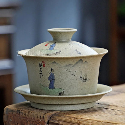 150ml Coarse Pottery Covered Bowl Tea Making Bowl Kung Fu Sancai Tea Maker