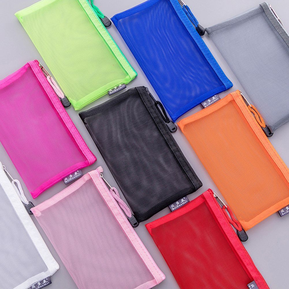 1Pc Transparent Grid Zipper Bag Pencil Case Storage Package 11*20CM PVC Cosmetic