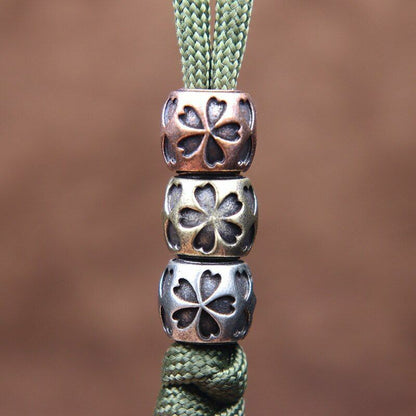 Lucky Five Leaf Flower Knife Beads Fashion Paracord Bracelet Brass Accessories