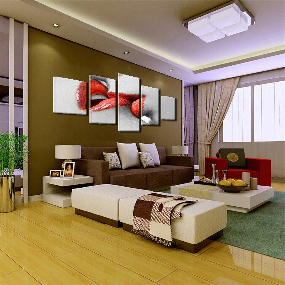 Red Lips Kiss Canvas Prints Painting Wall Art Home Decor Picture 5PCS