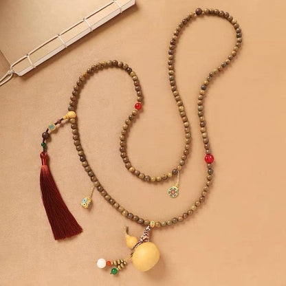 New Chinese Gourd Green Sandalwood Beaded Necklace Phone Crossbody Chain Women