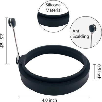 Black Silicone Egg Rings 4 Pack Molds for Fried Eggs Non-stick Cooker