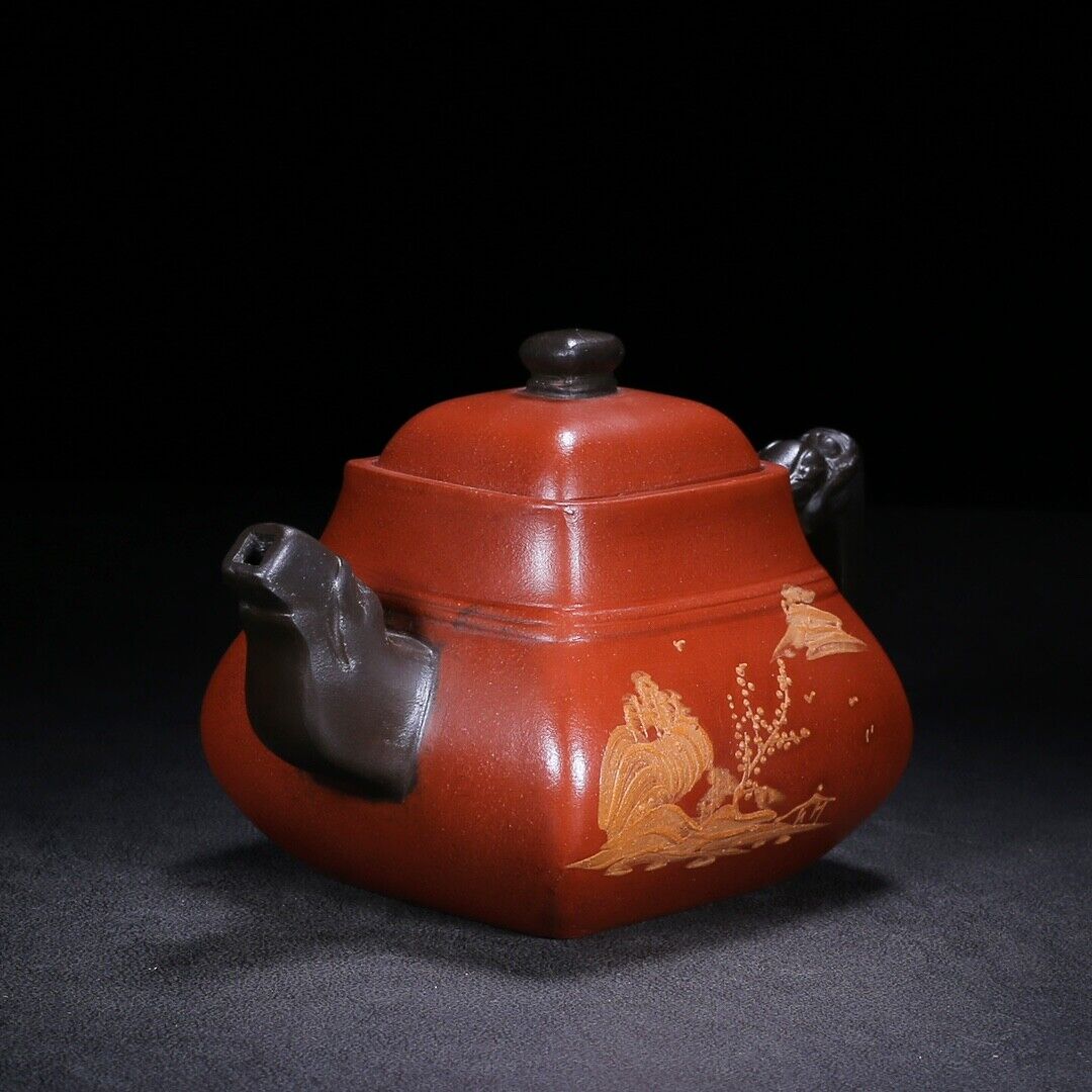 Chinese Yixing Zisha Clay Handmade Exquisite Teapot （四方 底款：曼希陶艺）