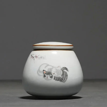 Chinese Ru Kiln Ceramics Tea Caddy Tea Leaf Container Travel Tea Bag Storage Box