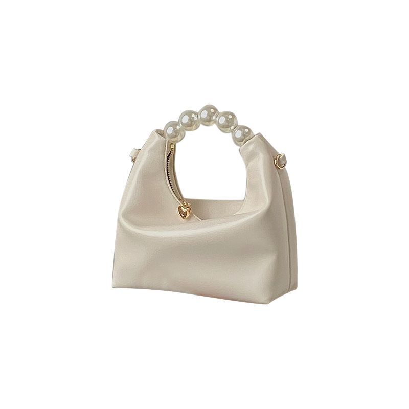 Handbags Shoulder Bag Soft Synthetic Leather Pearls Crossbody Bags 19*11cm White