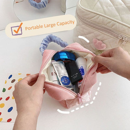 Flowers Print Pouch Large Travel Cosmetic Bag Corduroy Toiletry Bags Storage Box