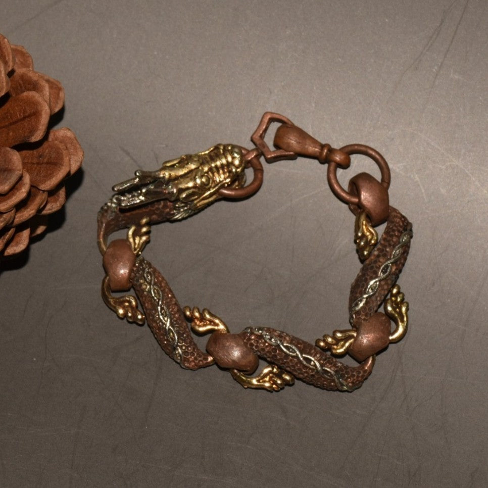 Vintage Red Copper Gold Plated Dragon Bracelet 7.48×0.51in 45g Zodiac Bangle