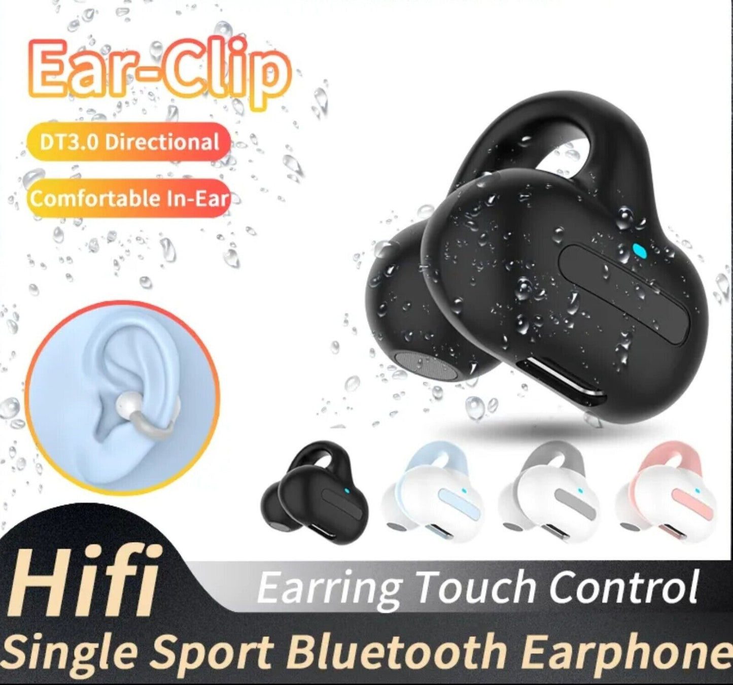 Bluetooth 5.3 Wireless Earbuds Ear Clip Bone Conduction Headphones Sport Headset