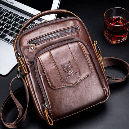 Men's Sling Shoulder Bag, Genuine Leather 8 inch Handbags Casual Messenger Bags