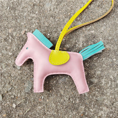 Genuine Leather Horse Bag Charm Hanging Key Ring Purse Accessories Keychain