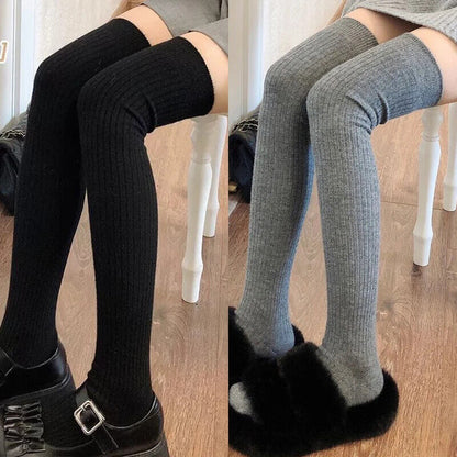 Women Long Socks 1-2 Pairs Wool Cashmere Stockings Girls Autumn Winter Warm Knee