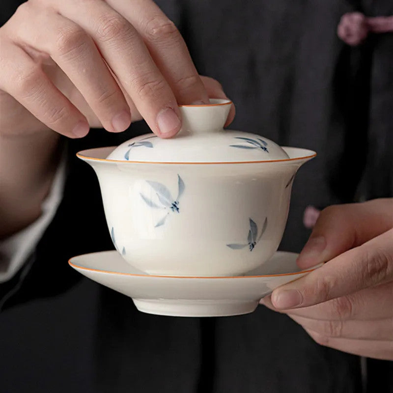 150ml Chinese Ceramic Orchid Pattern Tea Tureen Porcelain Teacup Bowl Teaware