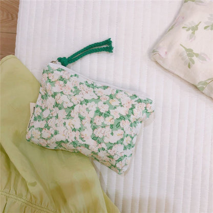 Floral Print Cosmetic Bag Cute Small Makeup Lipstick Bag Cotton Purse Pocket 1PC