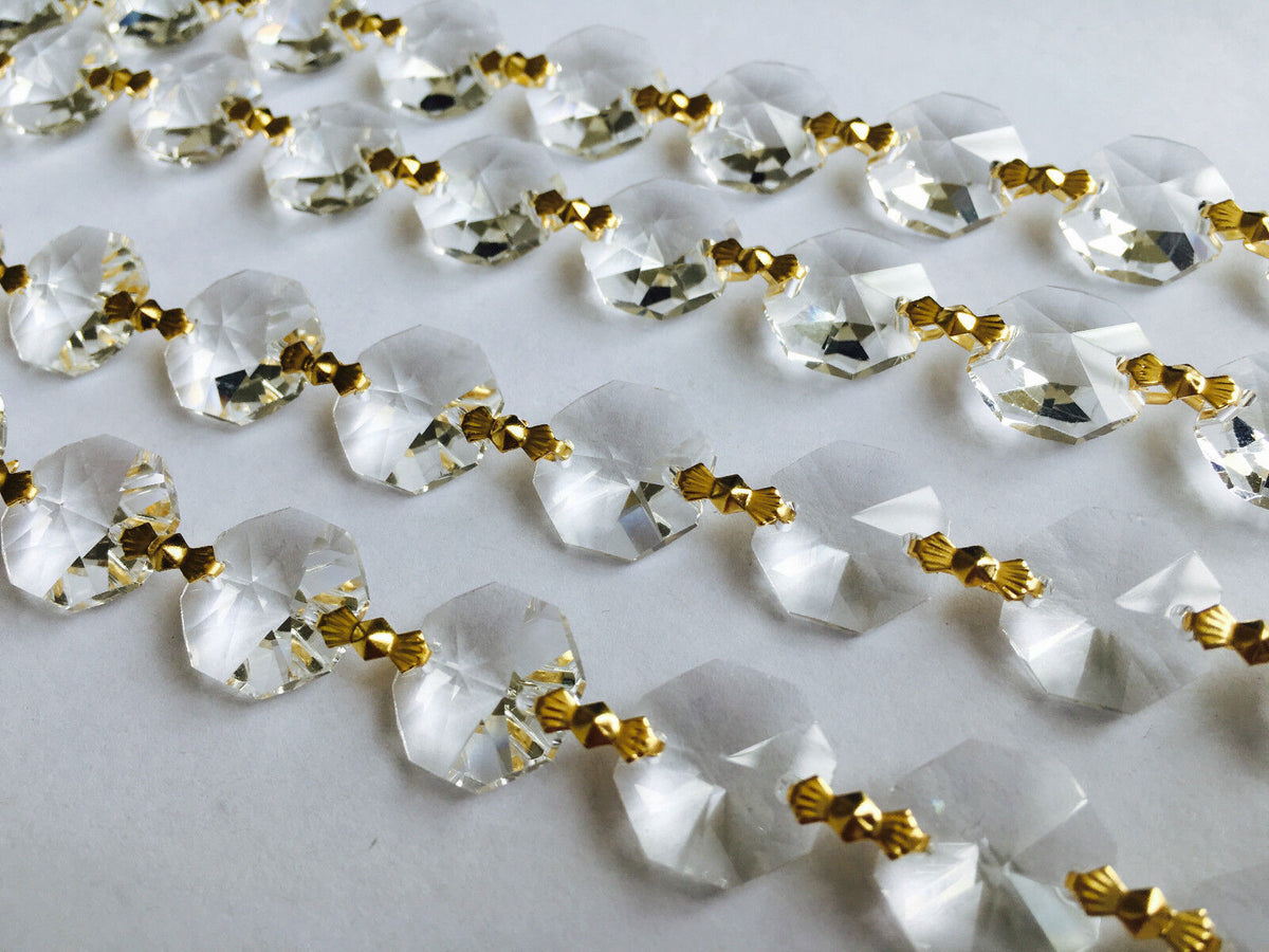 1 yards CRYSTAL 14MM OCTAGON PRISMS WEDDING GARLAND BRASS CHAIN CHANDELIER PART