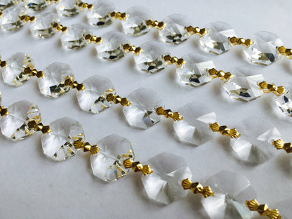 1 yards CRYSTAL 14MM OCTAGON PRISMS WEDDING GARLAND BRASS CHAIN CHANDELIER PART