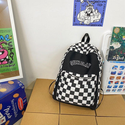 Letter Printing Women Backpack Nylon Travel Bag Fashion Plaid Schoolbag Bookbag
