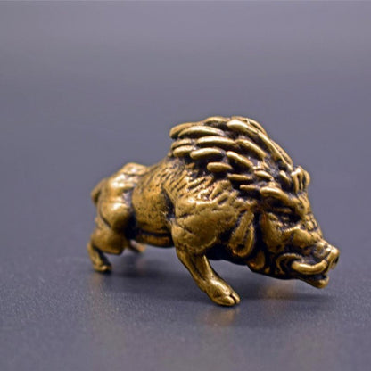 Old Chinese Bronze Copper Feng Shui Animal Pig Wild Boar Statue Sculpture