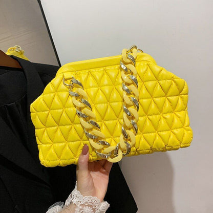 Handbag Thick Chain Purse Crossbody Bag Orange Yellow Shoulder Evening Clutch