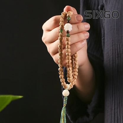 Natural Bodhi Lotus Jade Bracelet Good Luck Hand Strings Buddhist Prayer Beads