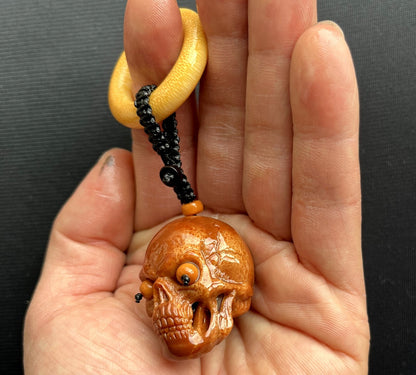 Olive Nut Carved Skull Bead Necklace Buddhist Mala Artisan Handmade Rosary