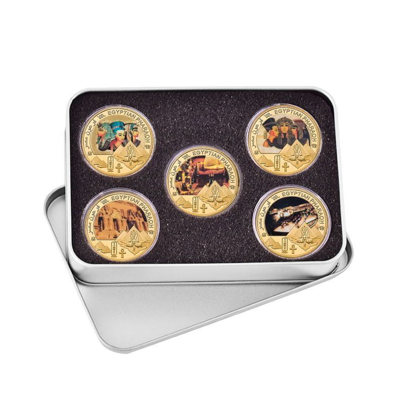 Commemorative Challenge Coins Egyptian Pharaoh Gold Plated Craft Souvenir 1.57in