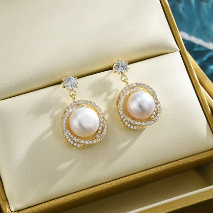 Fashion Freshwater pearl Flower Stud Earrings 14k Yellow Gold Plated S925