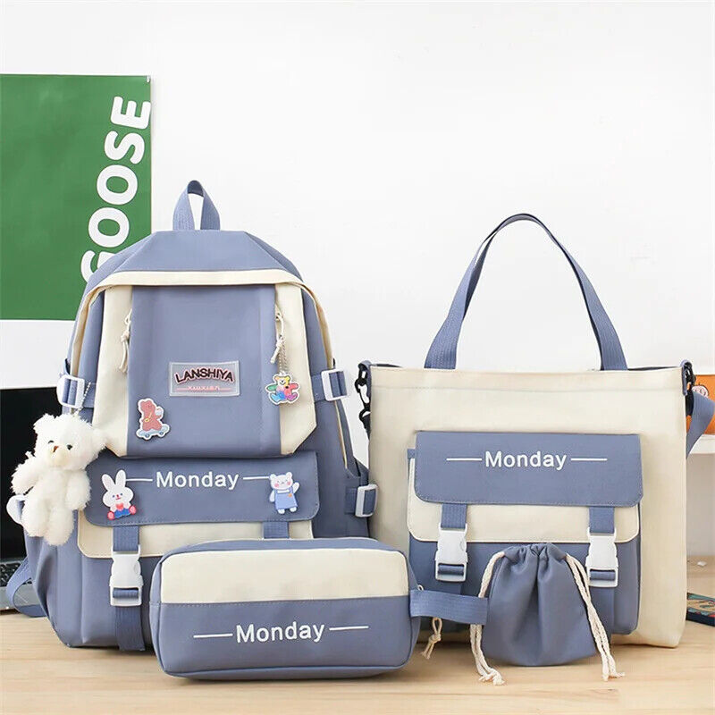 5pcs Sets Kids Backpack Women's Bagpack Bookbag Girls Rucksack Students Bag