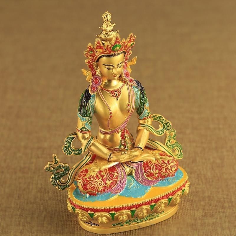 16cm Exquisitely Retro Tibetan Alloy Handcarved Longevity Buddha Statue Ornament