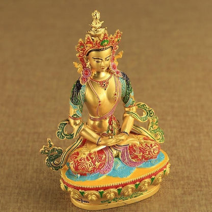 16cm Exquisitely Retro Tibetan Alloy Handcarved Longevity Buddha Statue Ornament