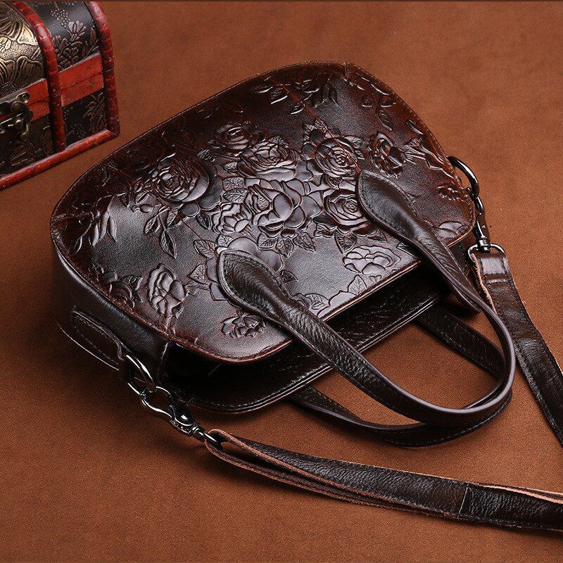 Genuine Embossed Leather Tote Handbag Crossbody Bag Vintage Shoulder Travel Bags