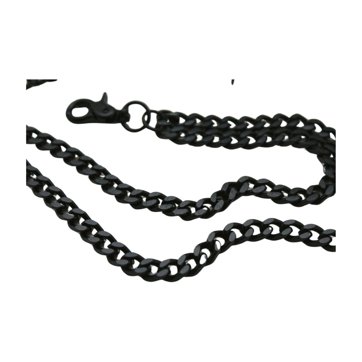 Men Black Metal Wallet Chain Links 2 Strands Keychain Jeans Pant Loop Clasp Ring