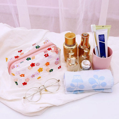 Zipper Cosmetic Bag Flower Print Makeup Purse Transparent Traveling 10*18*10 CM