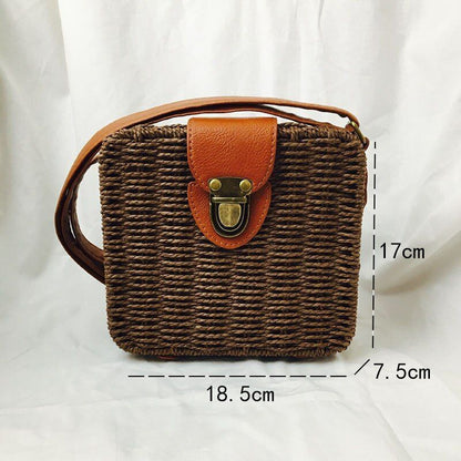 Straw Bags Round Woven Handmade Summer Beach Circle Crossbody Shoulder Bag 1 PC